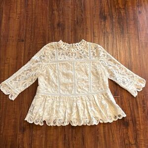 Anthropologie HD in Paris Cream Lace Peplum Blouse